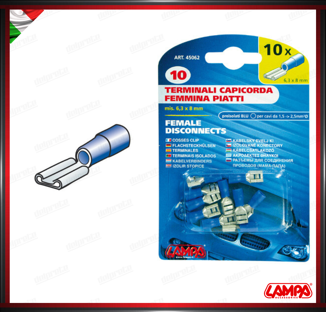 KIT 10 TERMINALI CAPICORDA FASTOM FEMMINA PIATTI ISOLATI LAMPA - BLU