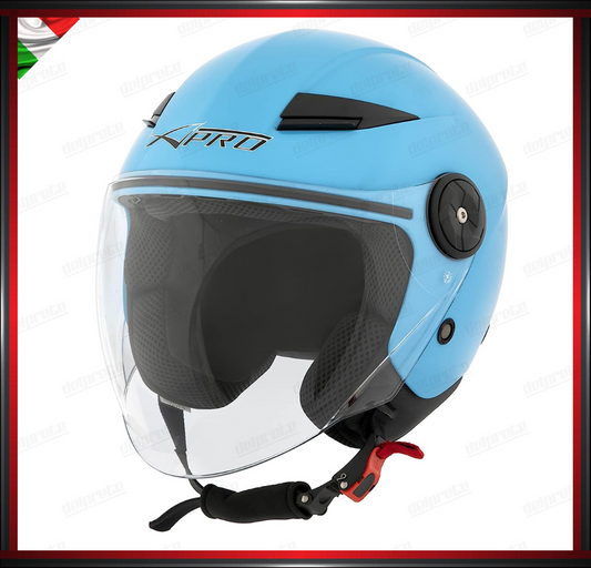 CASCO JET CITY MOTO SCOOTER AZZURRO CON VISIERA LUNGA OMOLOGATO ECE 22-05