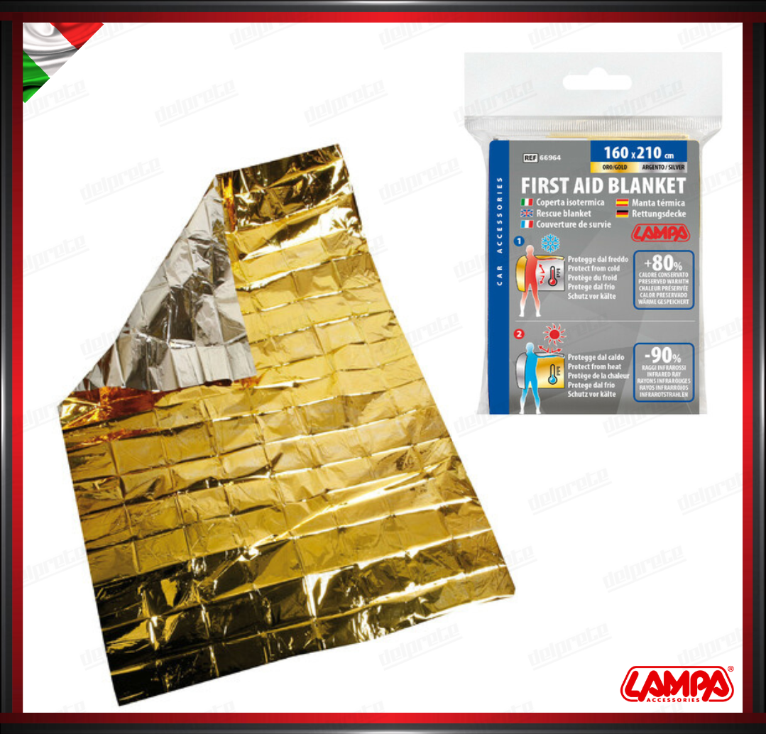 COPERTA ISOTERMICA ORO ARGENTO LAMPA  - 160x210 CM PROTEZIONE FREDDO E CALDO