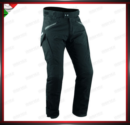 PANTALONI MOTO NERO IN TESSUTO ULTRA RESISTENTE NYLON TECNICO 3 STRATI IMPERMEABILE TERMICO