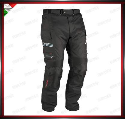 PANTALONI MOTO IN TESSUTO NERO IMPERMEABILI CON TERMICA ESTRAIBILE PROTEZIONI CE