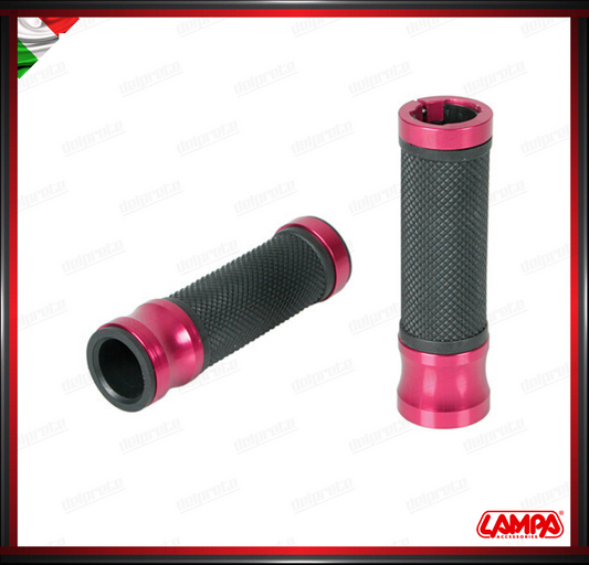 METAL GRIPS COPPIA MANOPOLE MOTO SCOOTER FINITURE IN ALLUMINIO ROSSO ANODIZZATO LAMPA UNVERSALI