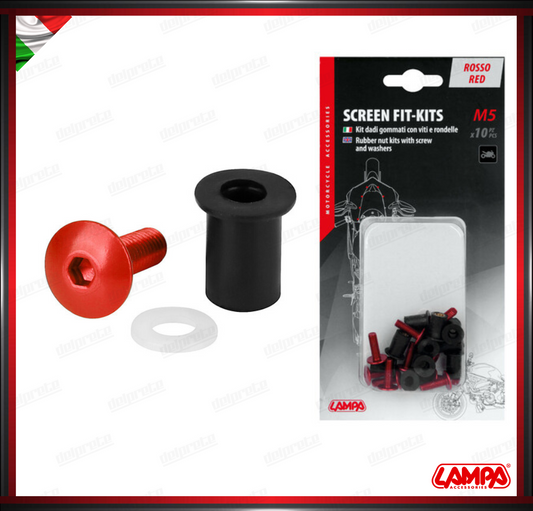 SCREEN FIT-KITS KIT DADI CUPOLINO GOMMATI CON VITI ( 5 MA ) SET 10PZ ROSSO VITI ANODIZZATE LAMPA