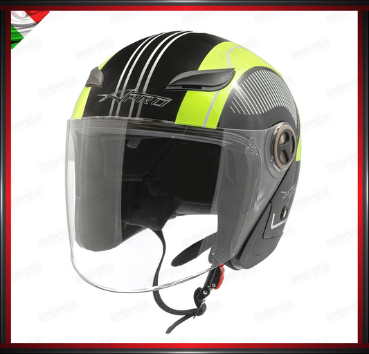 CASCO JET CITY MOTO SCOOTER CON VISIERA FLUO GRAFICA OMOLOGATO ECE 22-05