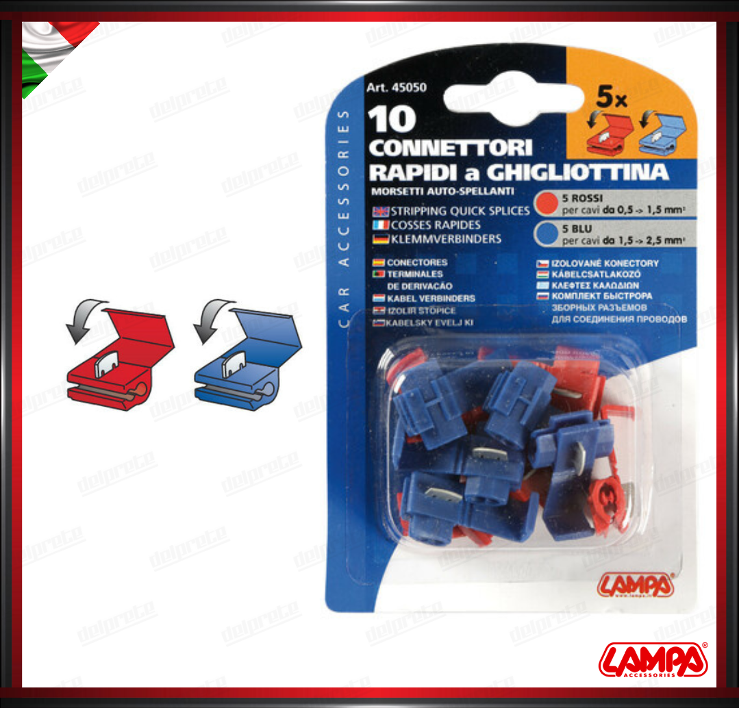 SET 10 CONNETTORI RAPIDI A GHIGLIOTTINA RUBACORRENTE LAMPA -ROSSO BLU