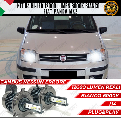 KIT LED H4 PER FIAT PANDA MK2 II 6000K BIANCO CANBUS 12000 LUMEN BI-LED NO ERROR