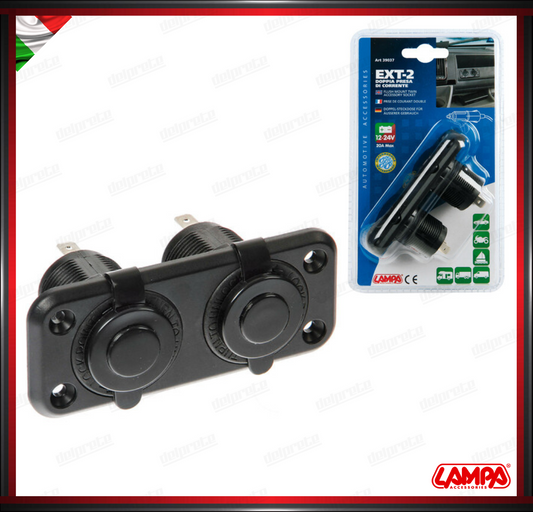 EXT-2 DOPPIA PRESA DI CORRENTE ACCENDISIGARI AD INCASSO LAMPA UNIVERSALE - 12/24V