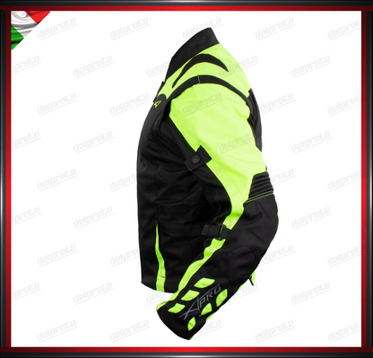 GIACCA MOTO IN TESSUTO FLUO CORDURA MANICA STACCABILE PROTEZIONI OMOLOGATE CE