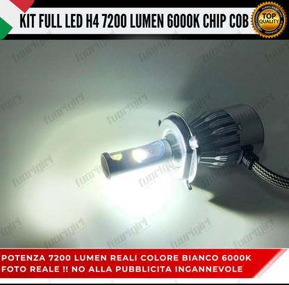 KIT FULL LED H4 7200 LUMEN CANBUS 6000K BIANCO BI-LED PARABOLA 100% NO ERRORE