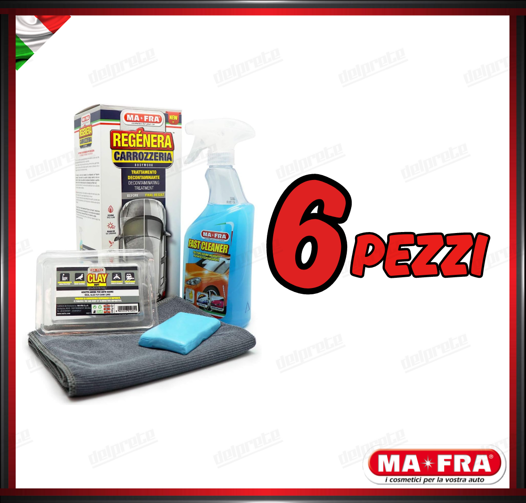 MAFRA - KIT REGENERA RIGENERA CARROZZERIA DECONTAMINANTE CLAY BAR E PANNO 500ML