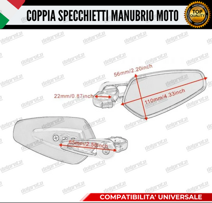 SPECCHIETTI RETROVISORI MANUBRIO COPPIA PER MOTO SCOOTER BAR END ROSSO CAFE RACER