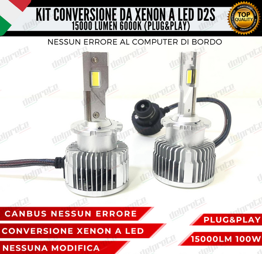 LAMPADE D2S KIT FULL LED DA XENON A LED 15000 LUMEN 6000K CANBUS NO ERRORE