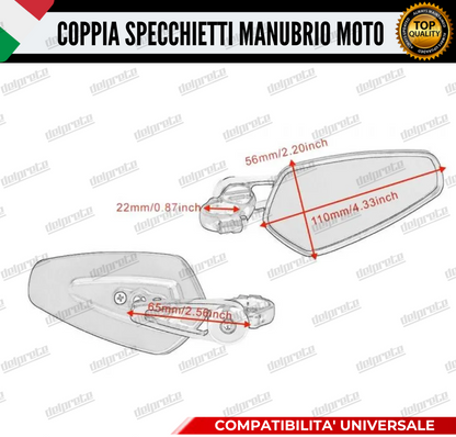 SPECCHIETTI RETROVISORI MANUBRIO COPPIA PER MOTO SCOOTER BAR END BLU CAFE RACER