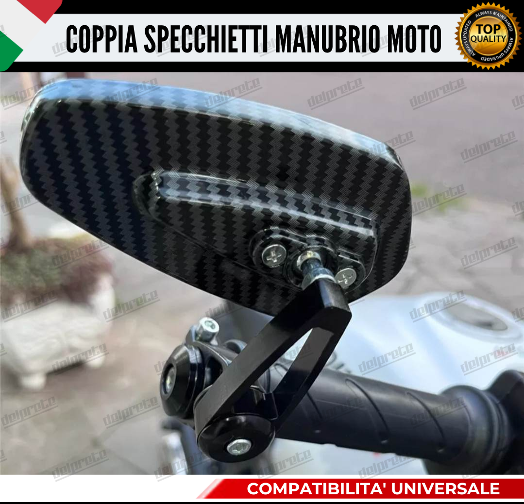 SPECCHIETTI RETROVISORI MANUBRIO COPPIA PER MOTO SCOOTER BAR END CARBONIO CAFE RACER