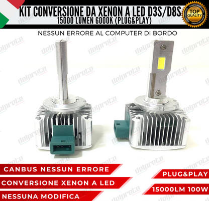 LAMPADE D3S / D8S KIT FULL LED DA XENON A LED 15000 LUMEN 6000K CANBUS NO ERRORE