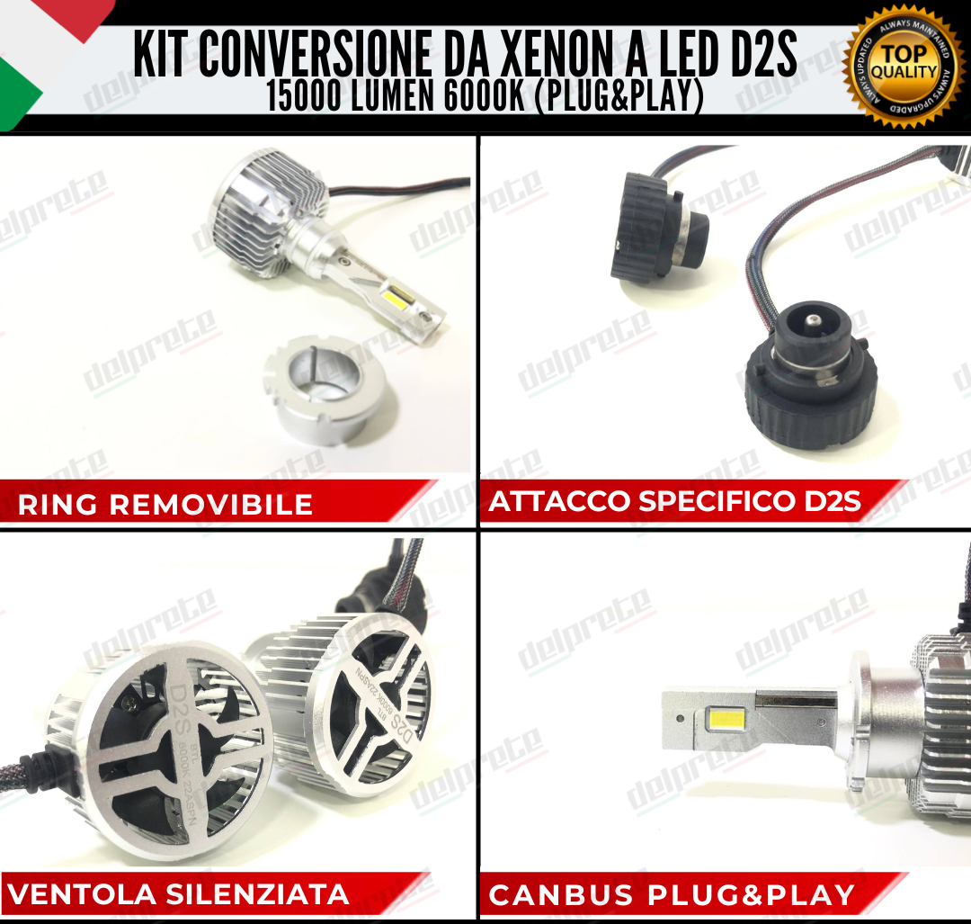 LAMPADE D2S KIT FULL LED DA XENON A LED 15000 LUMEN 6000K CANBUS NO ERRORE