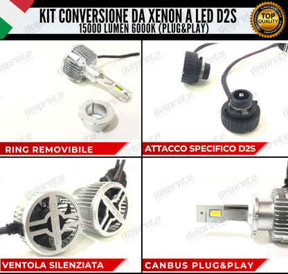 LAMPADE D2S KIT FULL LED DA XENON A LED 15000 LUMEN 6000K CANBUS NO ERRORE