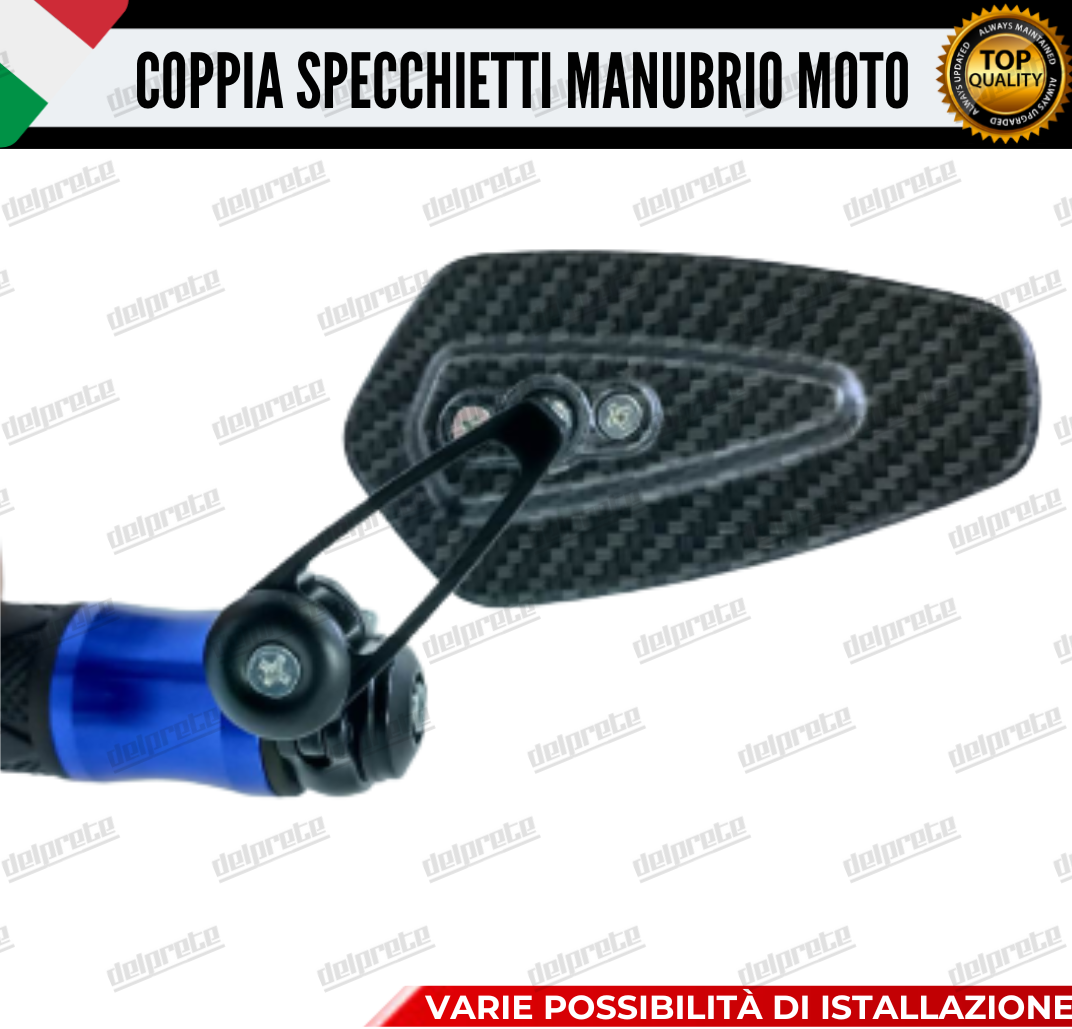 SPECCHIETTI RETROVISORI MANUBRIO COPPIA PER MOTO SCOOTER BAR END CARBONIO CAFE RACER