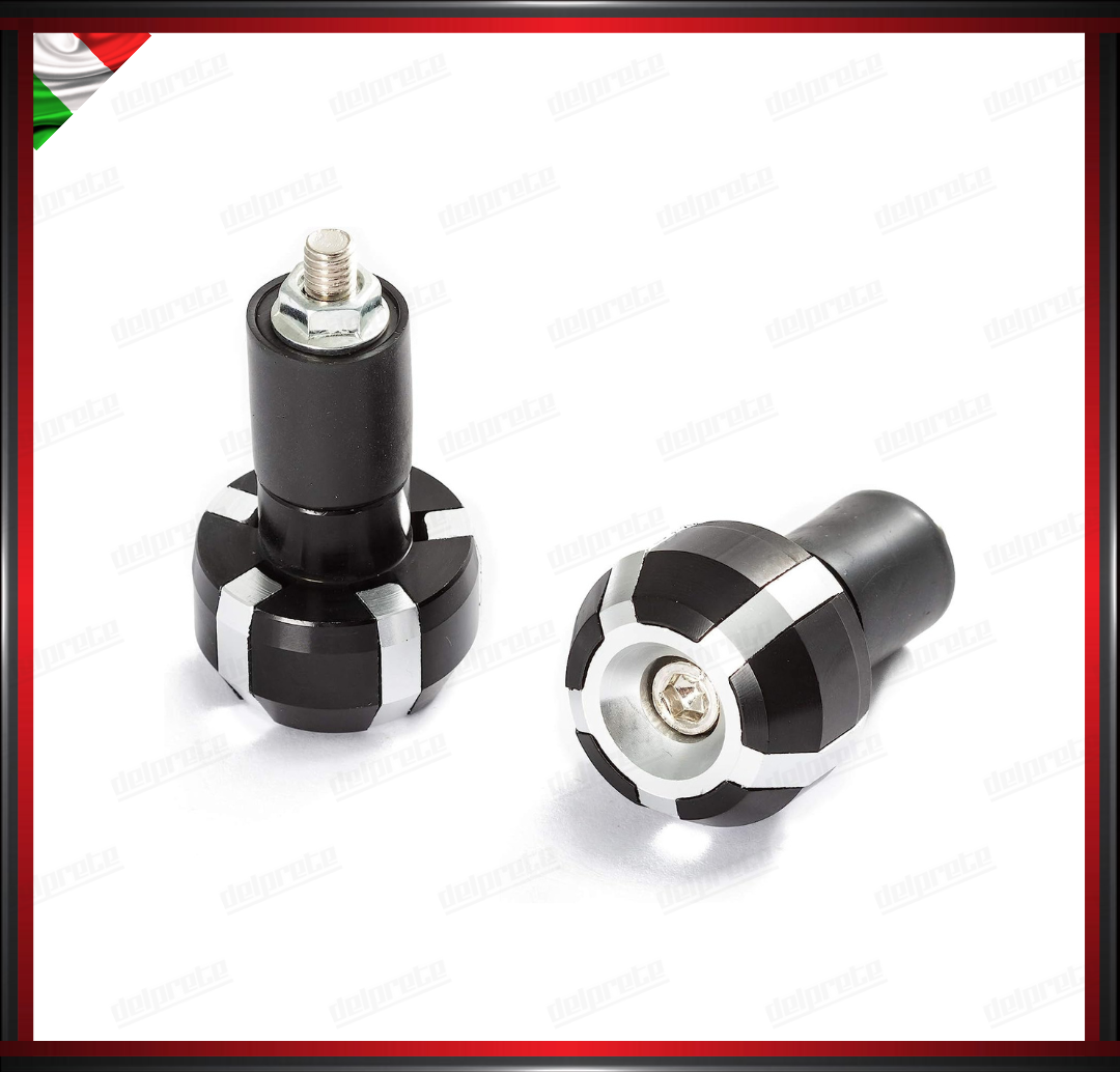 COPPIA CONTRAPPESI MANUBRIO 17MM ARGENTO MOTO SCOOTER STABILIZZATORI BILANCIERI UNIVERSALI ALLUMINIO