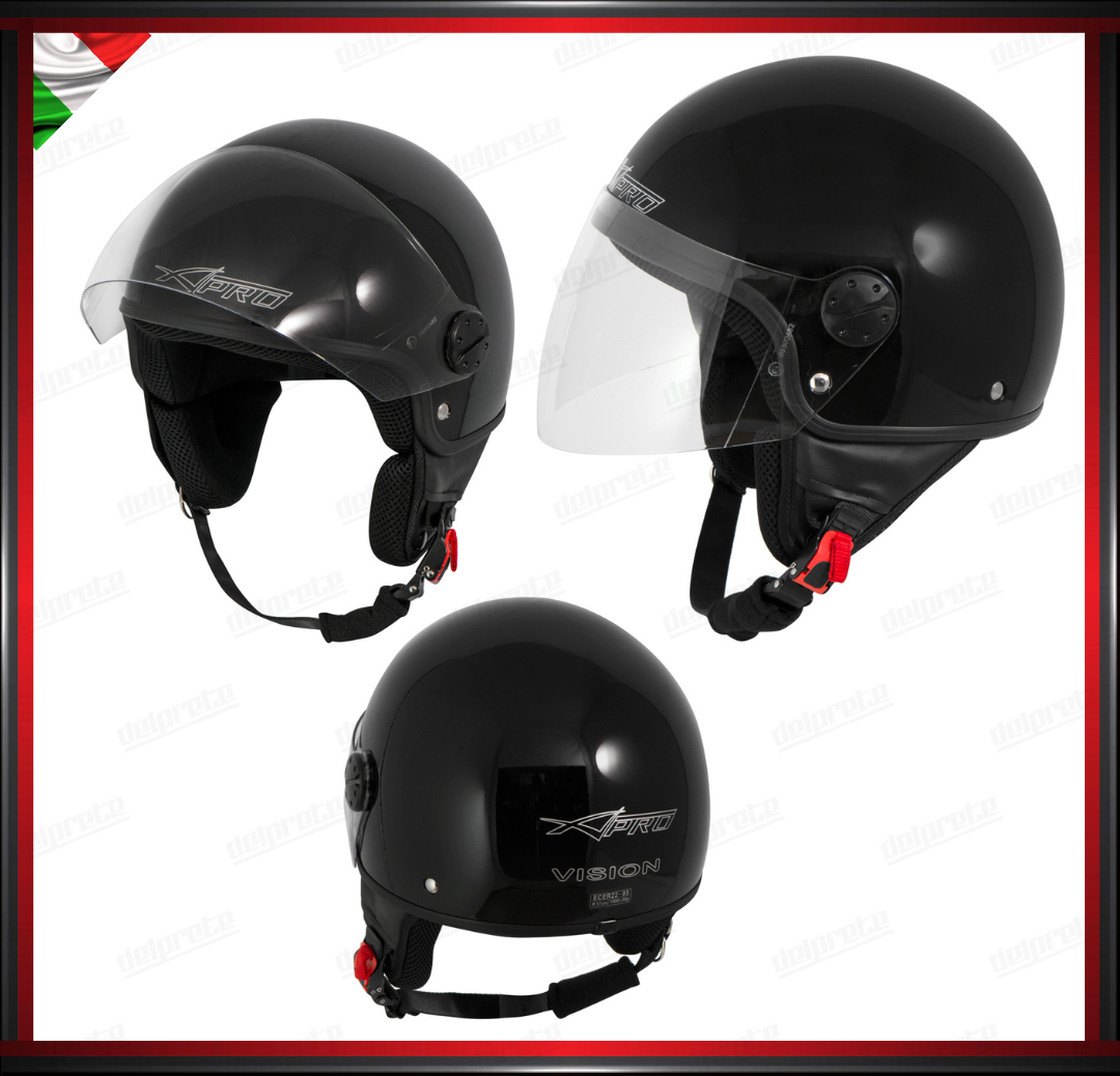 CASCO JET MOTO SCOOTER VISIERA LUNGA NERO LUCIDO OMOLOGATO ECE 22-05