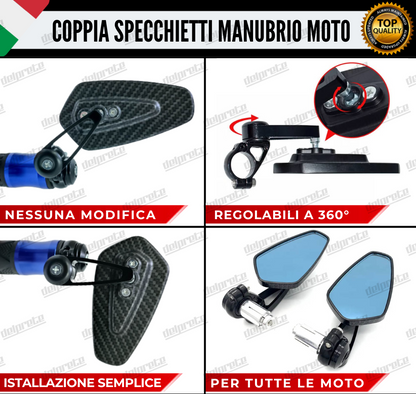 SPECCHIETTI RETROVISORI MANUBRIO COPPIA PER MOTO SCOOTER BAR END CARBONIO CAFE RACER