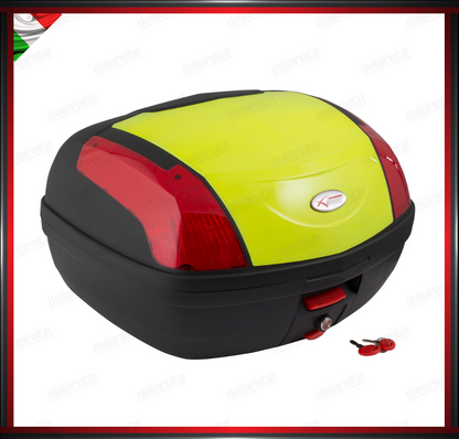 BAULETTO RIGIDO 46 LITRI FLUO SCOOTER MOTO TOP CASE UNIVERSALE BAULE CON PIASTRA