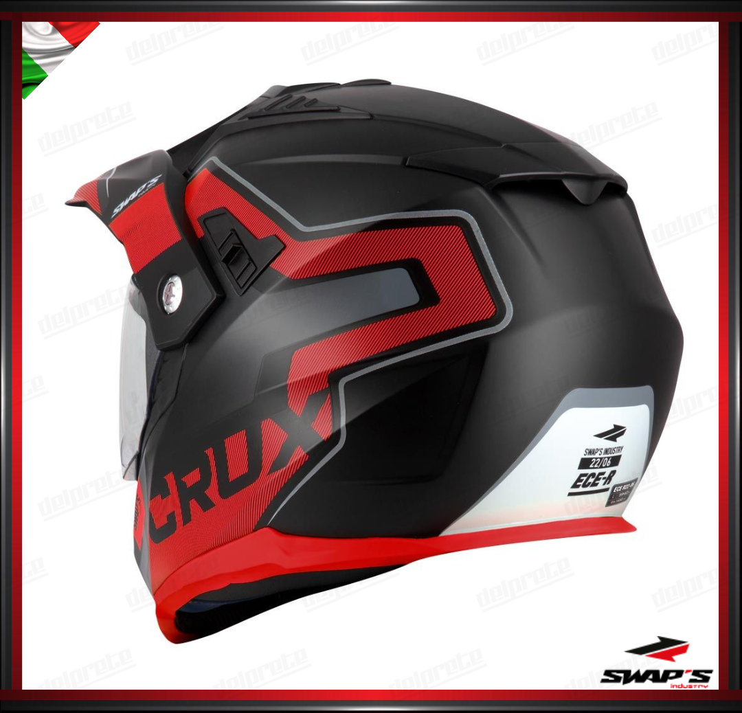 CASCO ENDURO - SWAPS S789 CRUX NERO ROSSO OPACO DOPPIA VISIERA