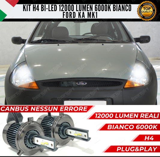 KIT LED H4 FORD KA MK1 6000K BIANCO CANBUS 12000 LUMEN BI-LED 100% NESSUN ERRORE