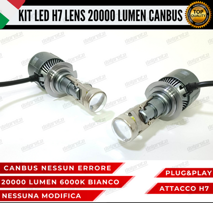 KIT LED H7 BI LED LENS LENTICOLARE 6000K BIANCO CANBUS 20000 LUMEN REALI CANBUS