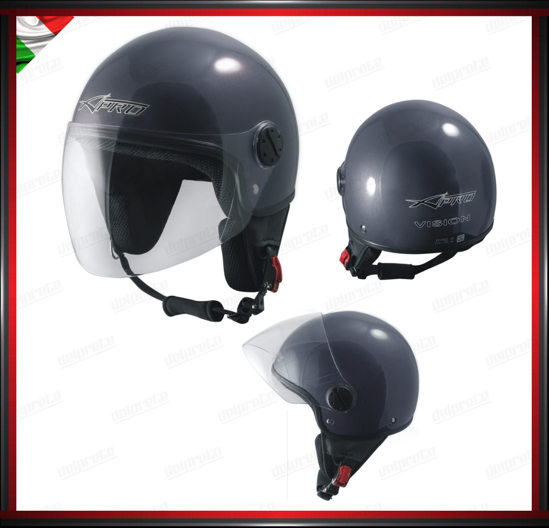 CASCO JET MOTO SCOOTER VISIERA LUNGA GRIGIO SCURO LUCIDO OMOLOGATO ECE 22-05