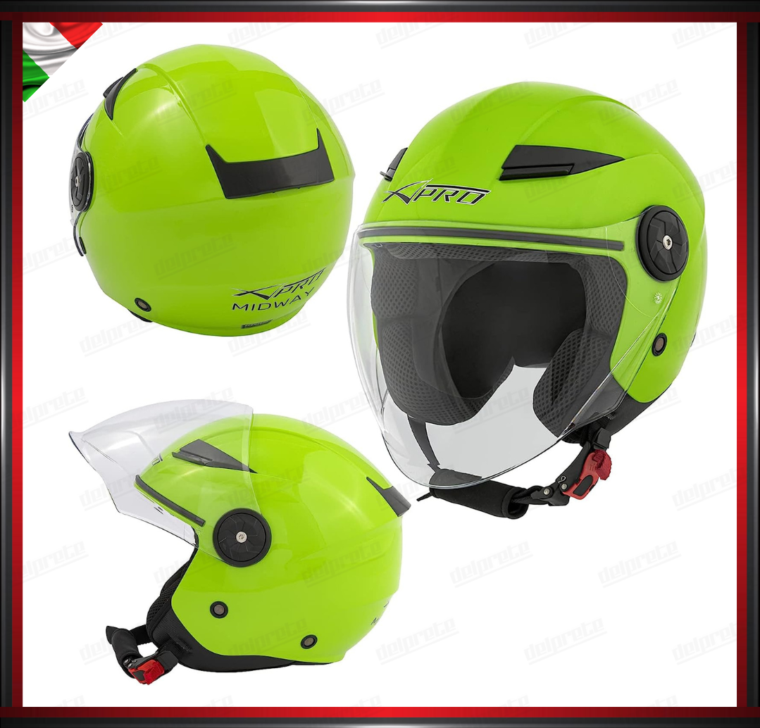 CASCO JET CITY MOTO SCOOTER VERDE CON VISIERA LUNGA OMOLOGATO ECE 22-05