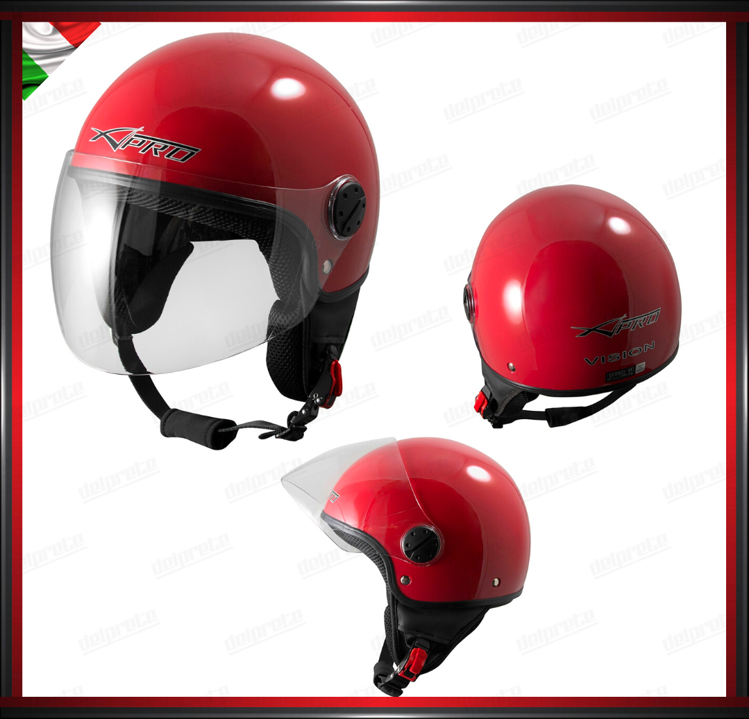 CASCO JET MOTO SCOOTER VISIERA LUNGA ROSSO LUCIDO OMOLOGATO ECE 22-05