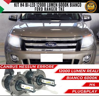 KIT LED H4 FORD RANGER III TKE 6000K BIANCO CANBUS 12000 LUMEN BI-LED NO ERRORE