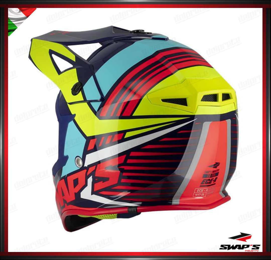 CASCO ENDURO CROSS - SWAPS BLUR S818 GIALLO FLUO BLU ROSSO LUCIDO