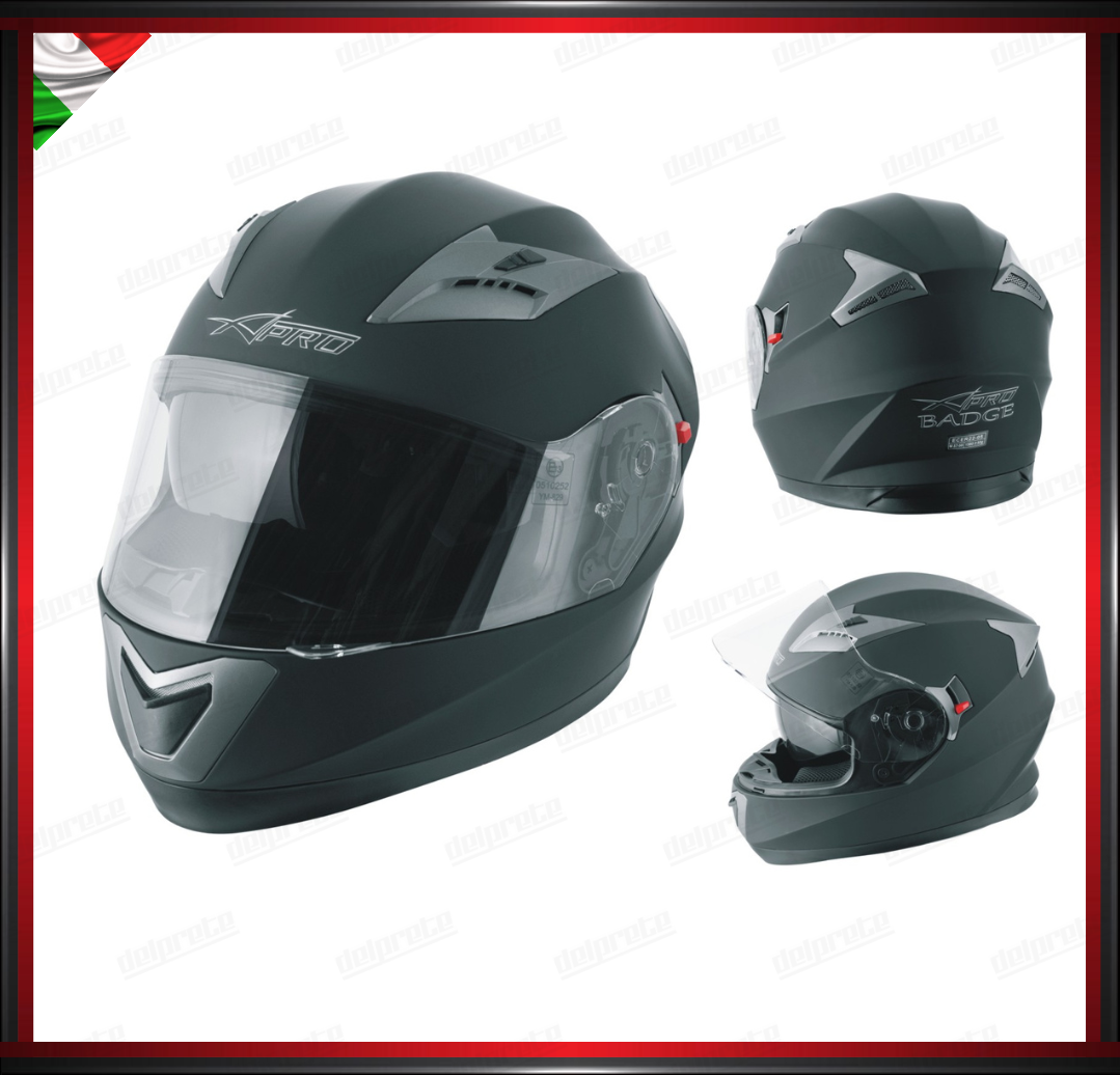 CASCO INTEGRALE NERO OPACO CON VISIERA INTERNA PARASOLE OMOLOGATO ECE 22-05