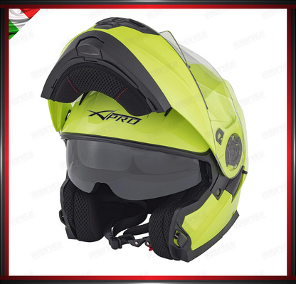 CASCO MODULARE FLUO APRIBILE MOTO CON VISIERA PARASOLE OMOLOGATO ECE 22-05