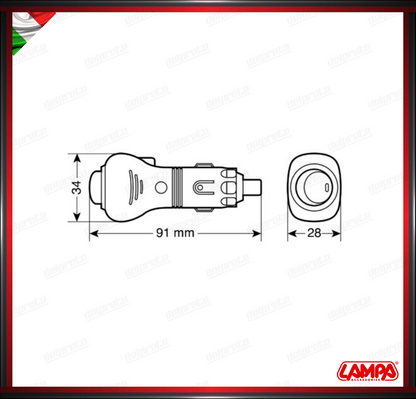 SPINOTTO PER PRESA ACCENDISIGARI CON INGRESSO CAVO LATERALE - 12/24V LAMPA UNIVERSALE