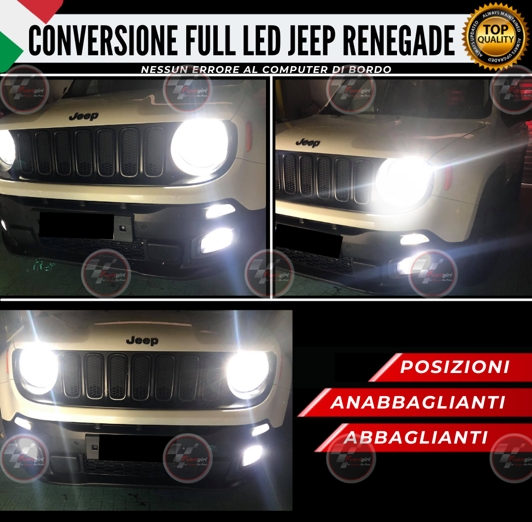 KIT FULL LED JEEP RENEGADE 12000 LUMEN ANABBAGLIANTI + ABB E DIURNE CANBUS (post-2019)