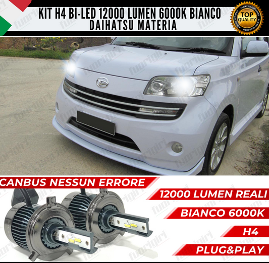 KIT LED H4 DAIHATSU MATERIA 6000K BIANCO CANBUS 12000 LUMEN BI-LED NESSUN ERRORE