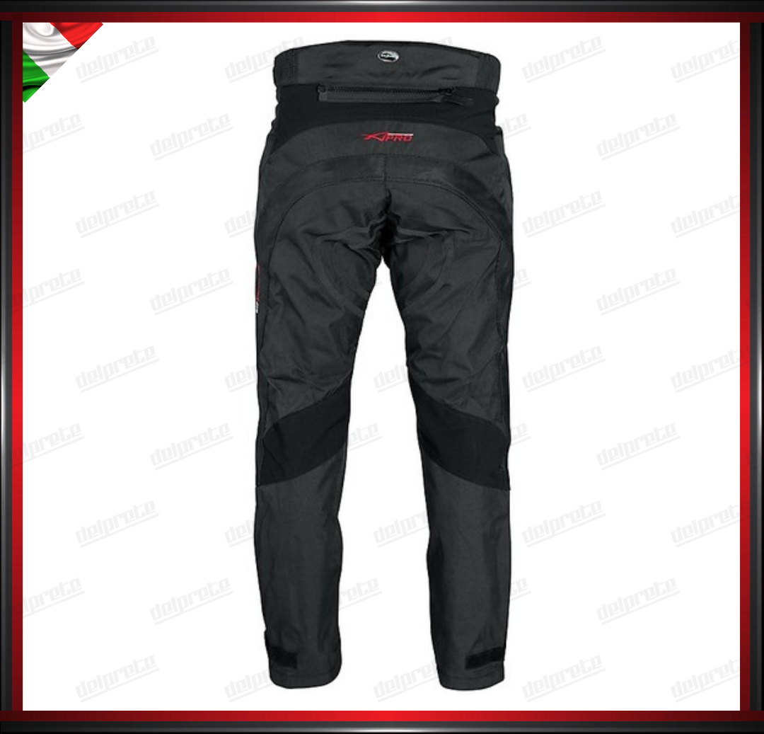 PANTALONI MOTO NERO TESSUTO TECNICO TRAFORATO MESH TRASPIRANTE PROTEZIONI OMOLOGATE CE