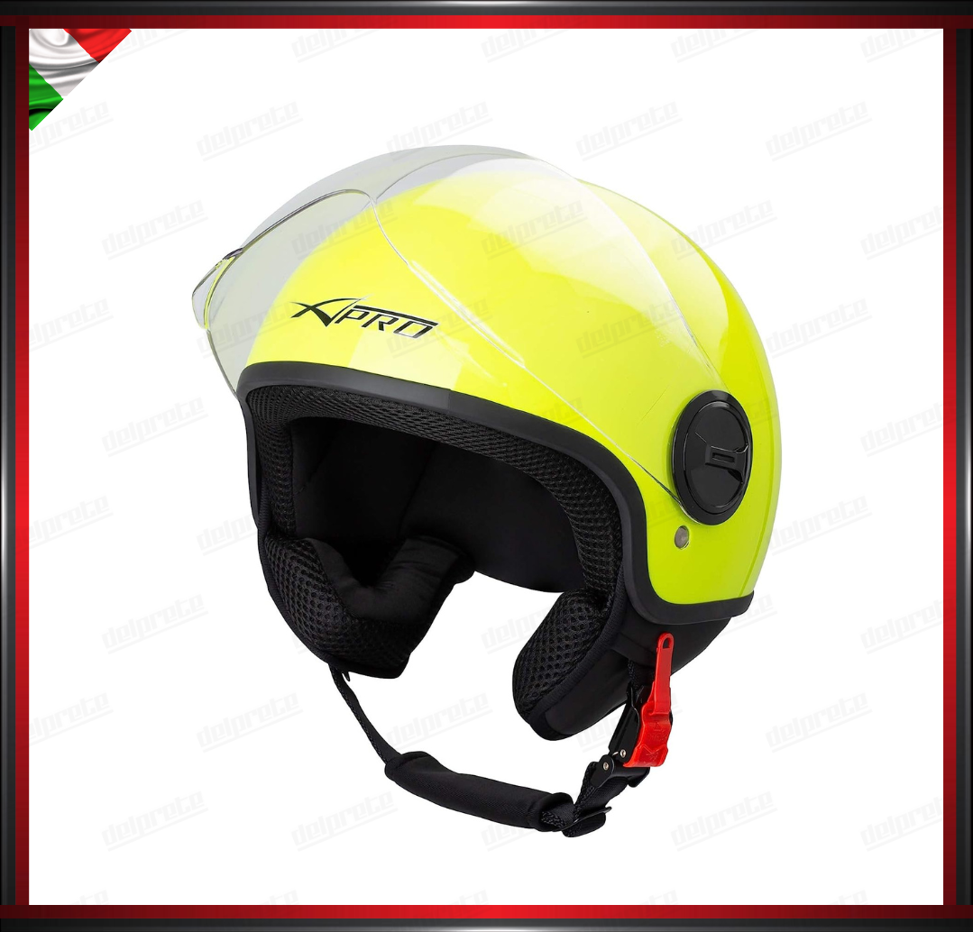 CASCO JET CITY MOTO SCOOTER GIALLO FLUO VISIERA SAGOMATA OMOLOGATO ECE 22-05