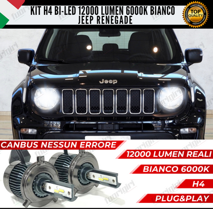 KIT LED H4 JEEP RENEGADE 6000K BIANCO CANBUS 12000 LUMEN BI-LED NESSUN ERRORE