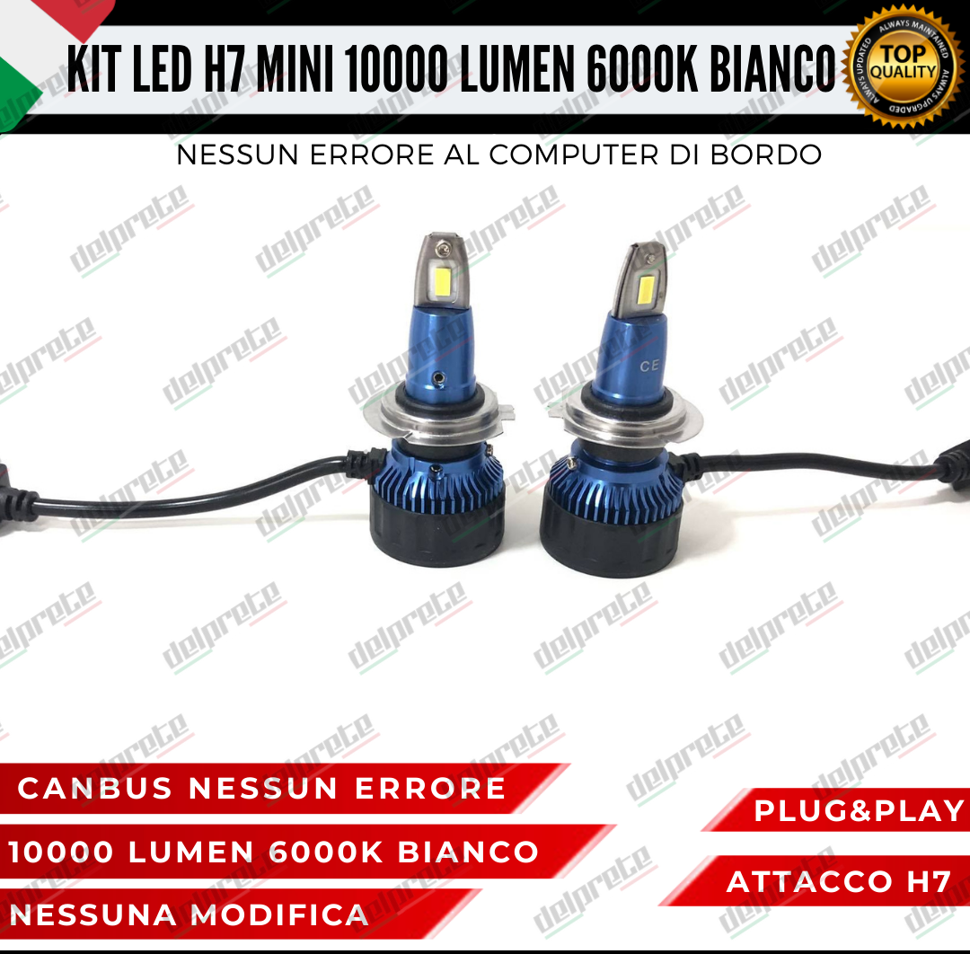 KIT FULL LED LAMPADE LED H7 MINI NO ERROR 6000K BIANCO 10000 LUMEN LM CANBUS