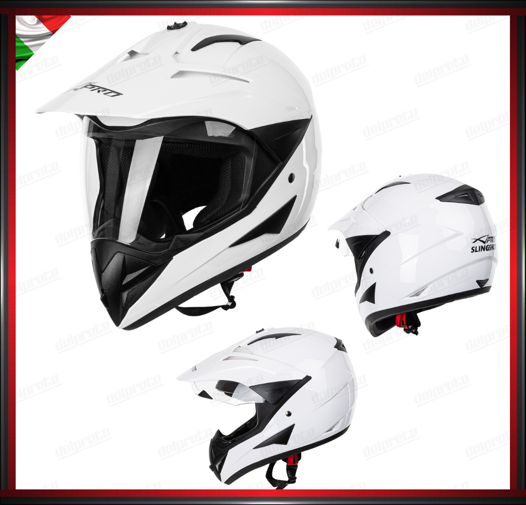 CASCO MOTO ENDURO CROSS BIANCO LUCIDO TRIAL ADVENTURE OFF ROAD OMOLOGATO ECE 22-05