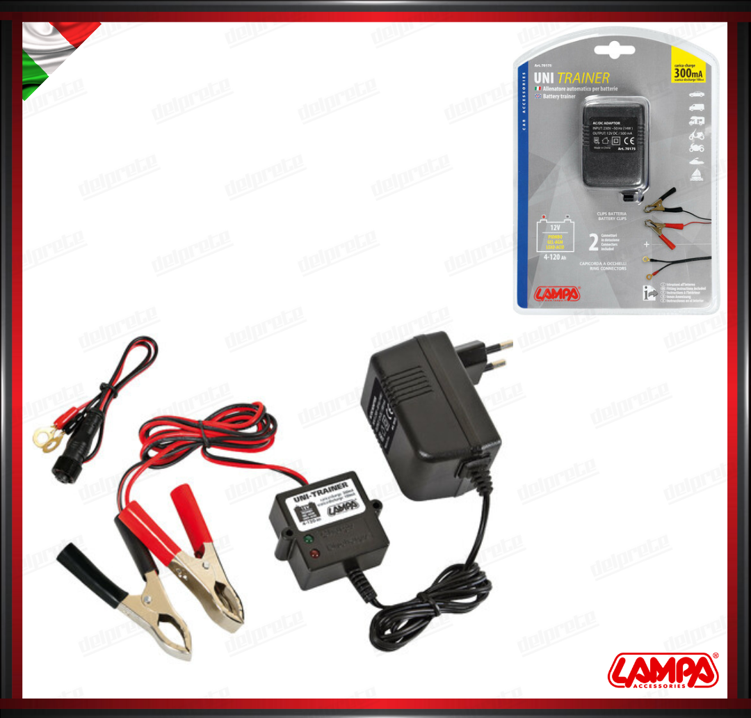 ALLENATORE AUTOMATICO PER BATTERIE 12V - 300 mA UNI TRAINER LAMPA CONNESSIONE RAPIDA