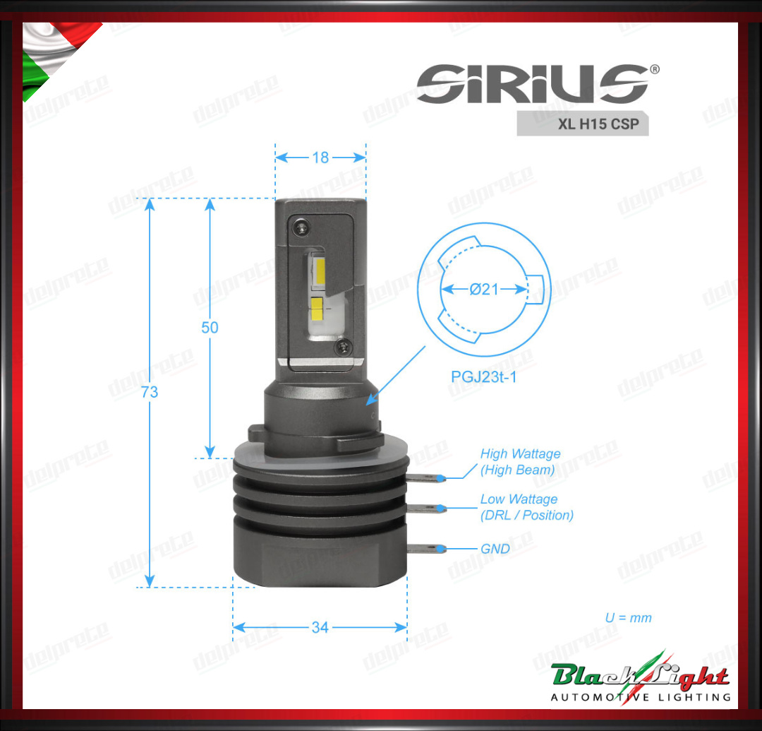 KIT LED H15 SIRIUS 6000K 3400 LUMEN 12V AUTO MOTO - SERIE XL H15 CSP