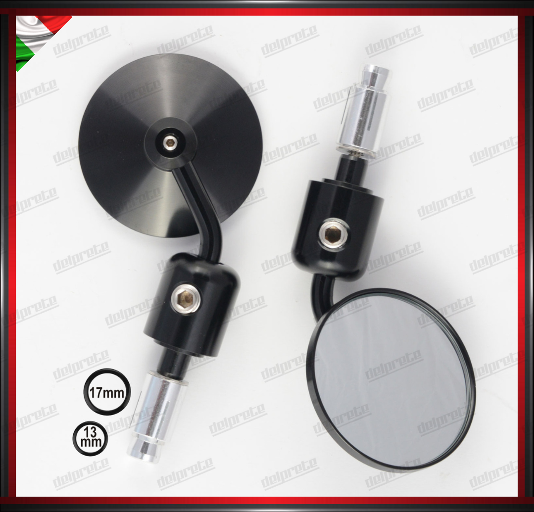 SPECCHIETTI MOTO SCOOTER PER MANUBRIO BAR END CAFE RACER REGOLABILI NERO DX + SX