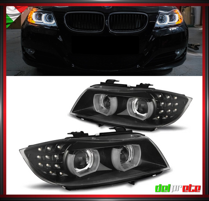 SET FARI TUNING NERO FANALI ANTERIORI XENON LED BMW SERIE 3 E90 E91 (04-11) SENZA AFS