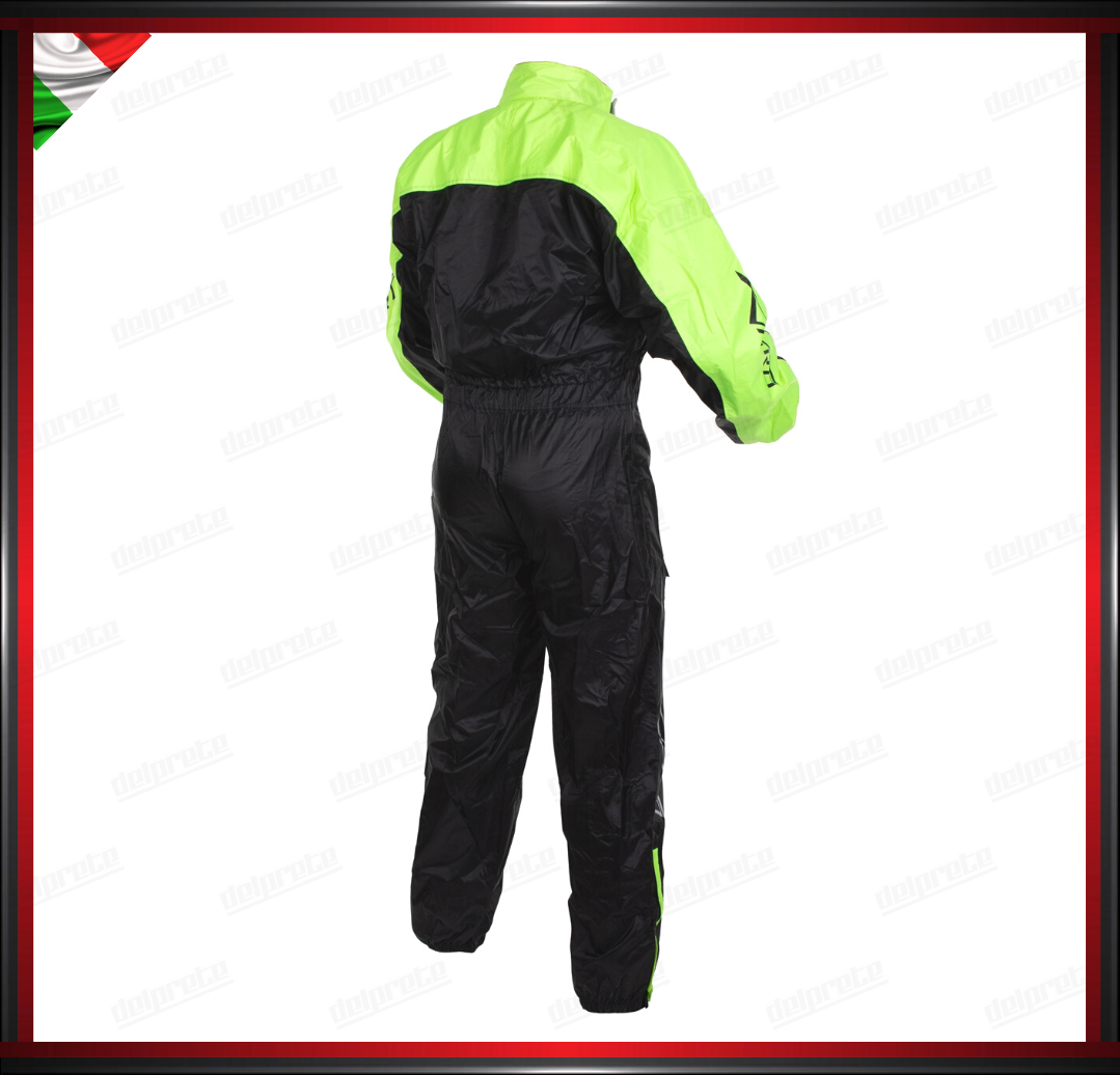 TUTA ANTIPIOGGIA MOTO INTEGRALE TESSUTO CERATO FLUO ANTIACQUA 100% IMPERMEABILE ANTIVENTO