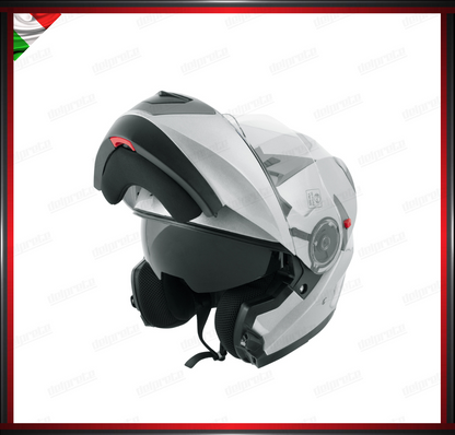 CASCO MODULARE MOTO DOPPIA VISIERA INTERNA PARASOLE GRIGIO ARGENTO OMOLOGATO ECE 22-05